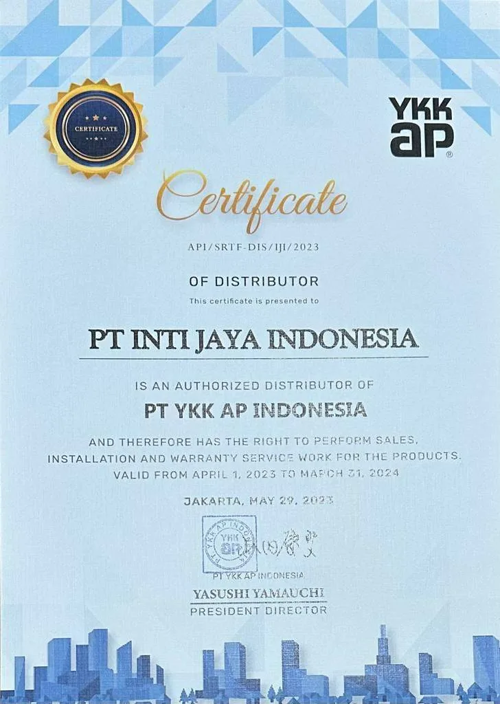 Sertifikat Inti jaya uPVC - PT. Inti Jaya Distributor Pintu UPVC & Jendela uPVC Jakarta